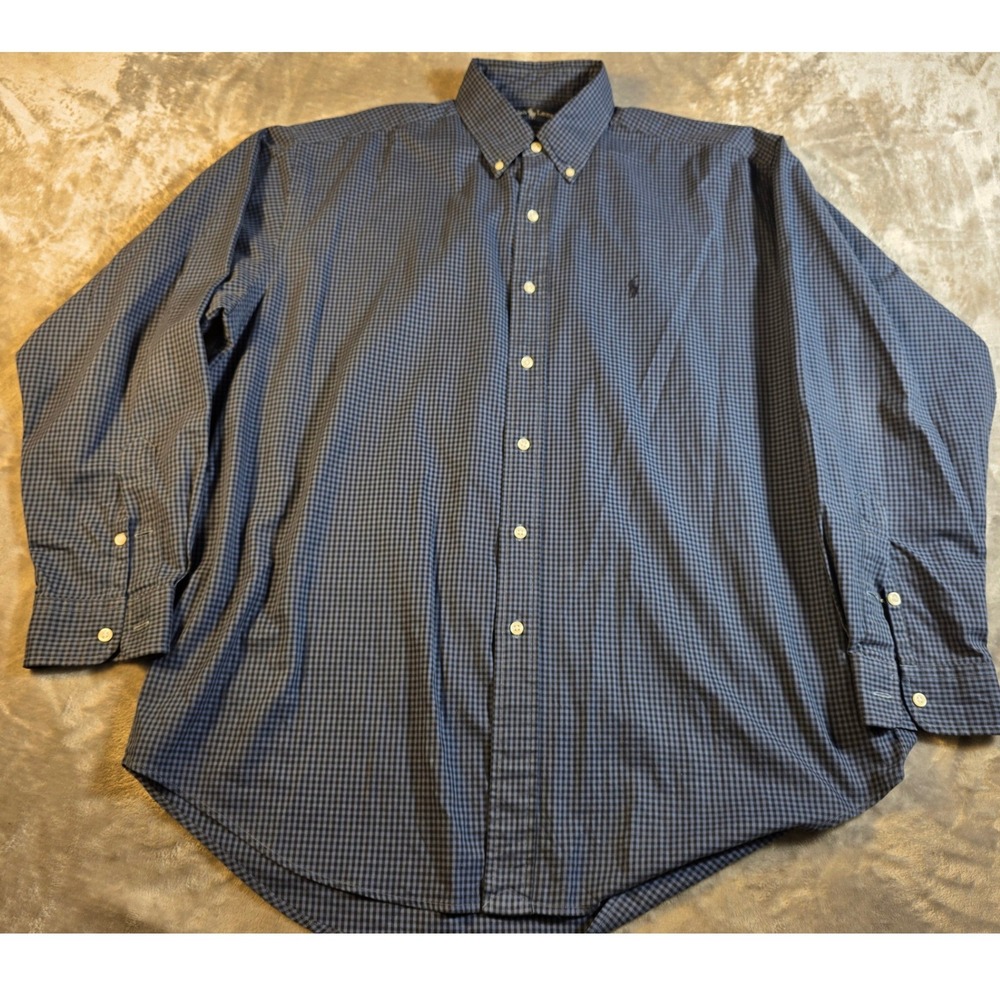 Ralph Lauren Blake Oversized Button Down Shirt Mens L Blue Black Gingham Check